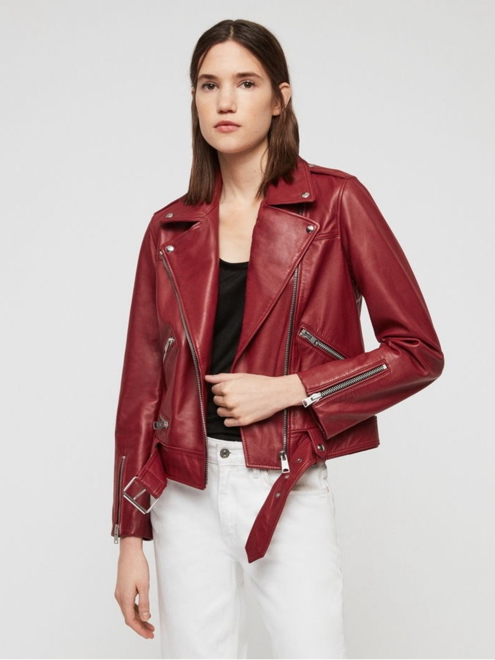 All Saints Estae red leather biker jacket 4